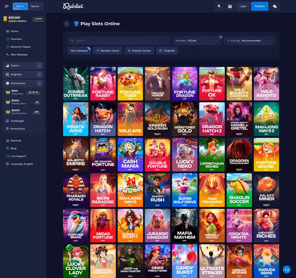 PG Soft games at Rainbet Casino